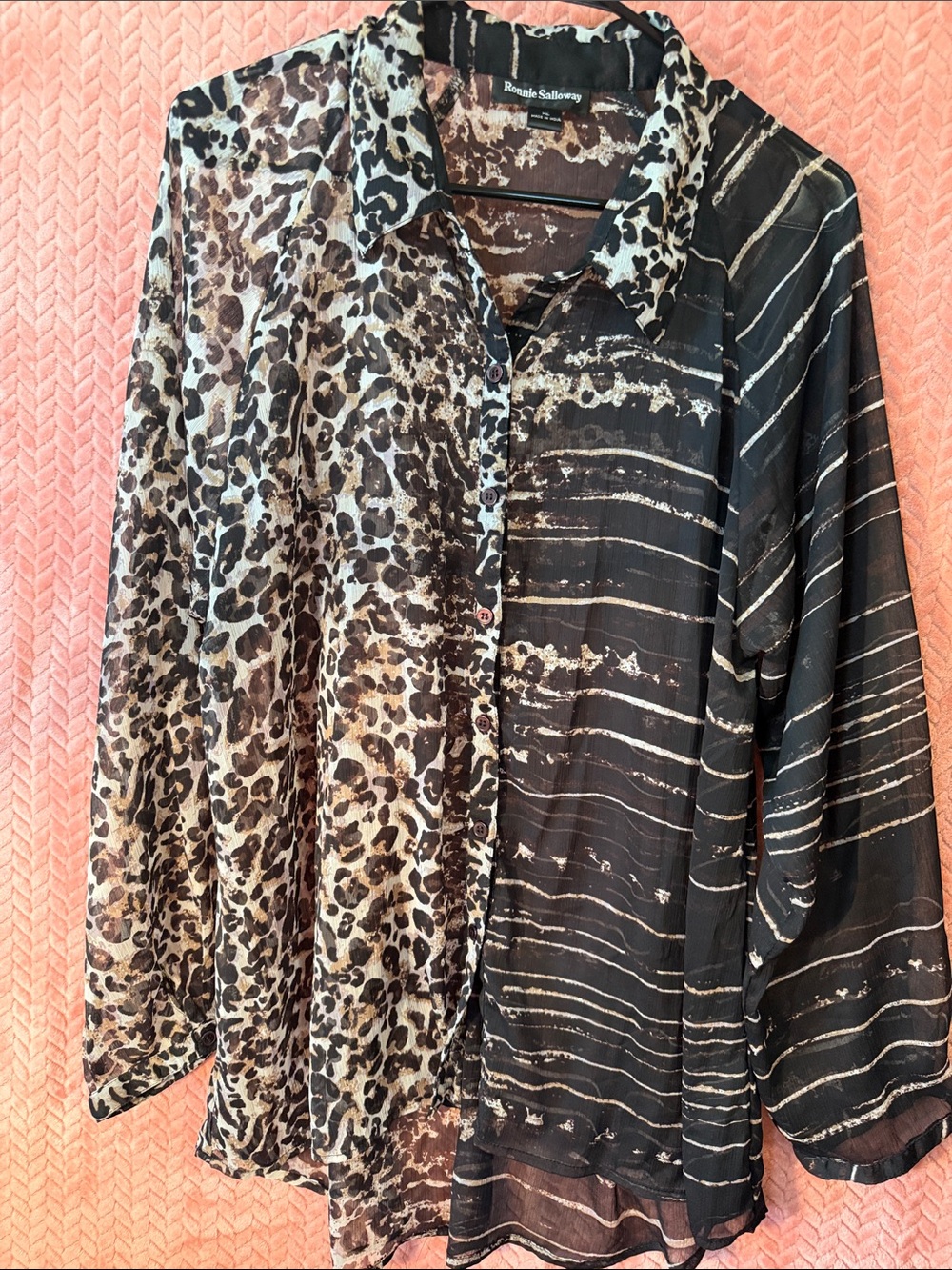 Ronnie Salloway Animal Printed Button-Up sheer Blouse